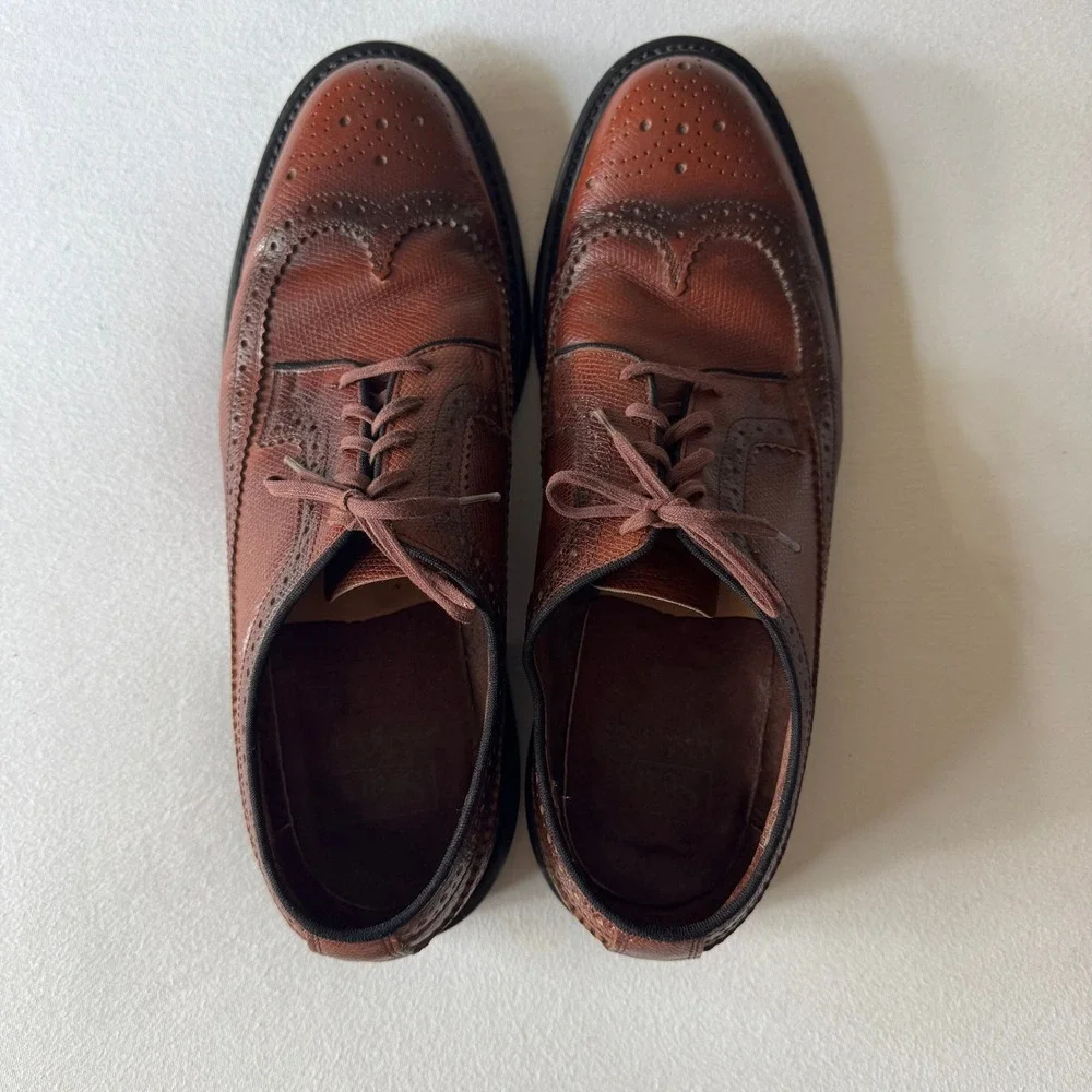Vintage Sears Brogue Oxfords Men 10.5D Brown Leather Wingtip Dress Shoes Preppy